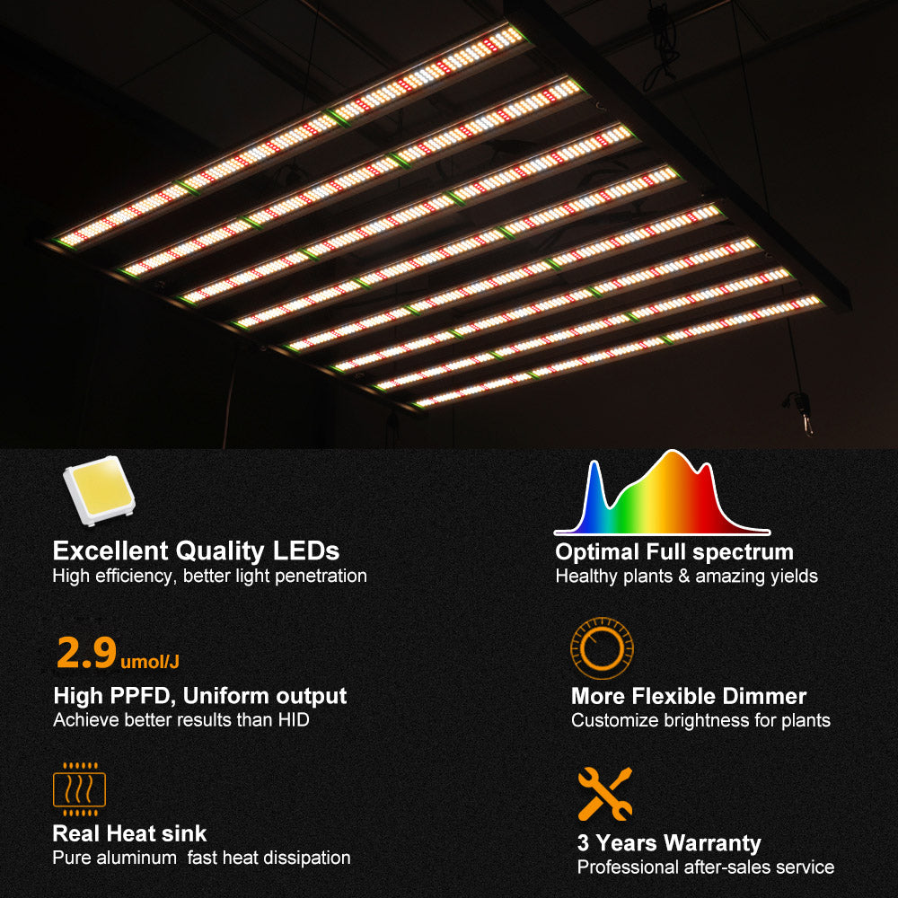 PHLIZON FD9600 1000W Full-Spectrum UV/IR Daisy Chain Dimmable Cost-effective High-yield Commercial LED Grow Light for 6×6FT