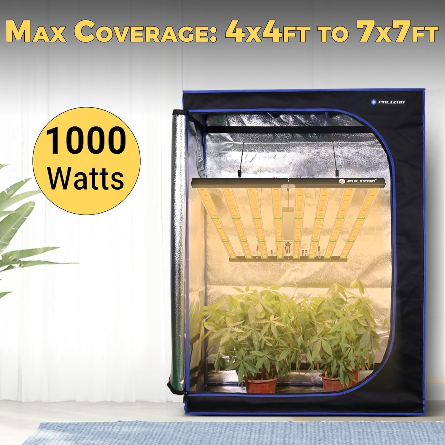 PHLIZON FD9600 1000W Full-Spectrum UV/IR Daisy Chain Dimmable Cost-effective High-yield Commercial LED Grow Light for 6×6FT