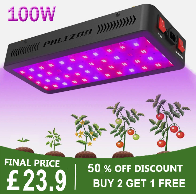 BUY 2 GET 1 FREE PHLIZON PHD6 100W Dual-channel Full Spectrum UV IR LED Grow Light for 2X2FT