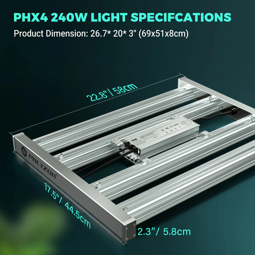 PHLIZON (PRO-2000)PHX4 240W Full-spectrum Daisy Chain Dimmable LED Grow Light Veg and Bloom Light for 3×3FT