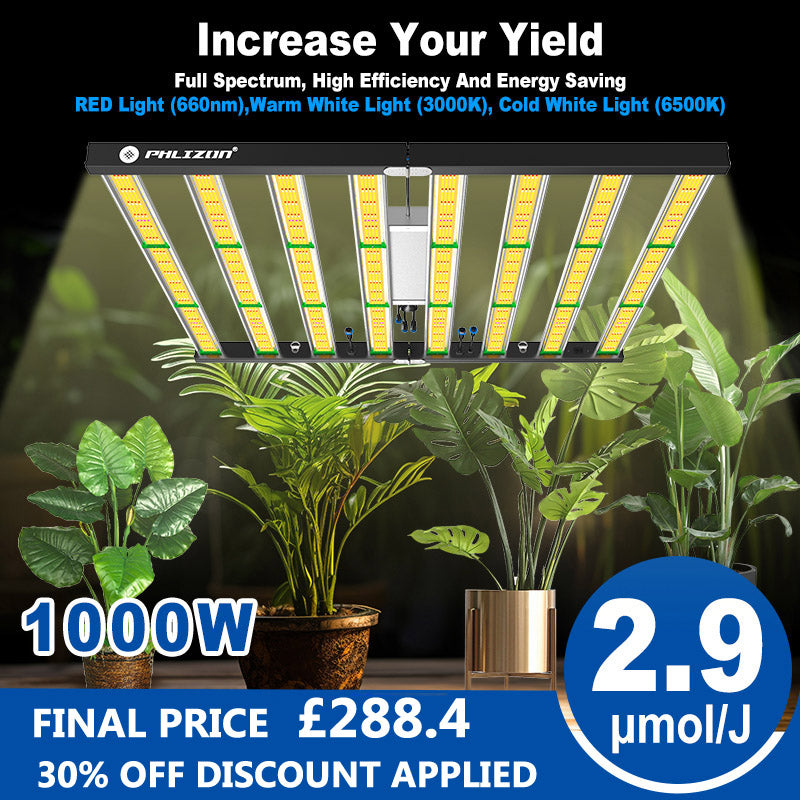 PHLIZON FD9600 1000W Full-Spectrum UV/IR Daisy Chain Dimmable Cost-effective High-yield Commercial LED Grow Light for 6×6FT