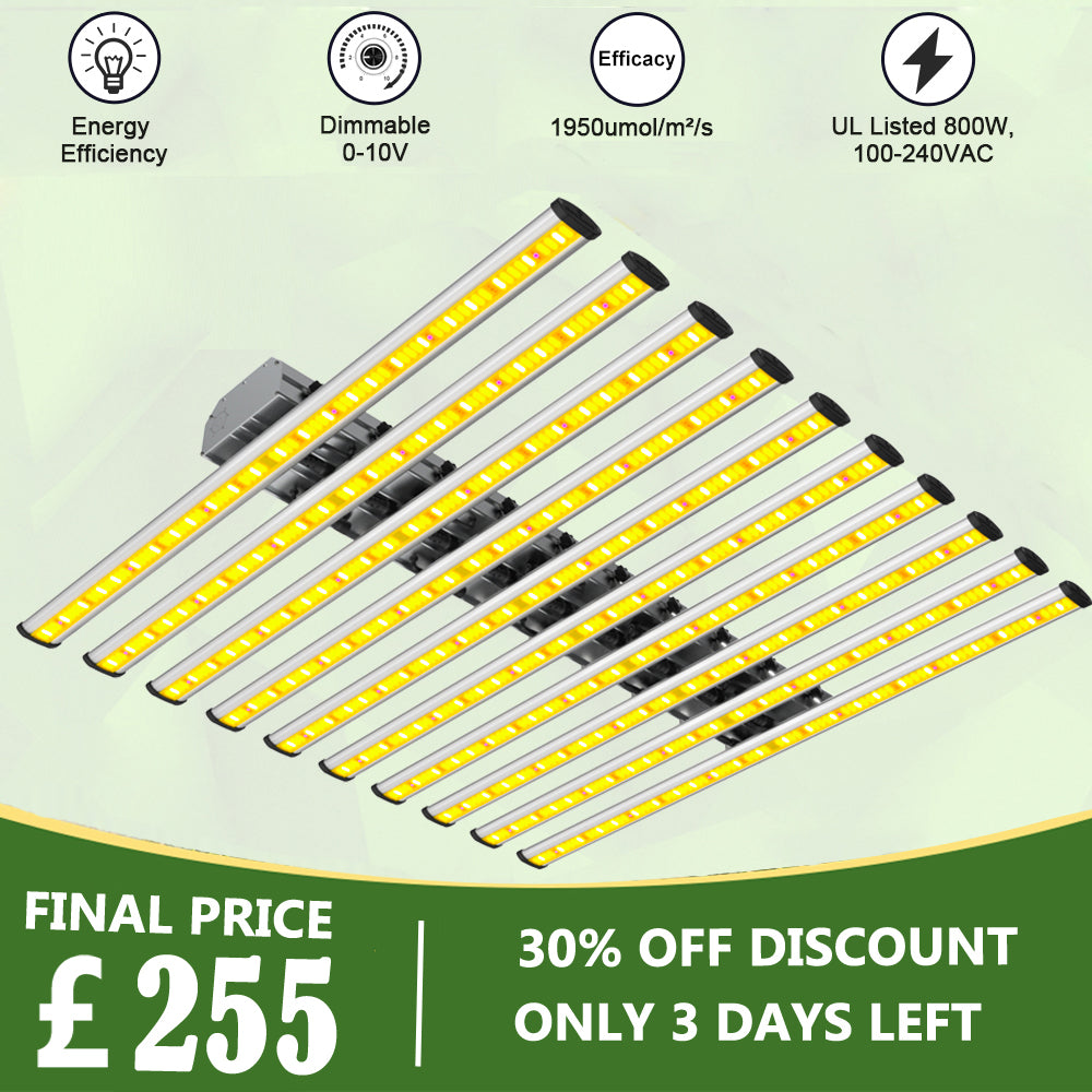 PHLIZON PH-B10-D PLUS 800W Full-spectrum+UV/IR Daisy Chain Dimmable Cost-effective High-yield Commercial LED Grow Light for 5×5FT