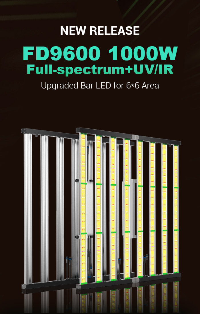 PHLIZON FD9600 1000W Full-Spectrum+UV/IR Daisy Chain Dimmable Cost-effective High-yield Commercial LED Grow Light for 6×6FT